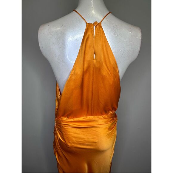 NWT THE SEI Women's Satin Silk Pleated Halter Gown In Mango Size 10 $1125 - Picture 9 of 11